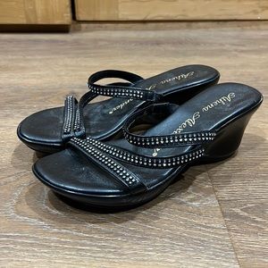 Athena Alexander black rhinestone wedge sandals-NEVER WORN-size 6.